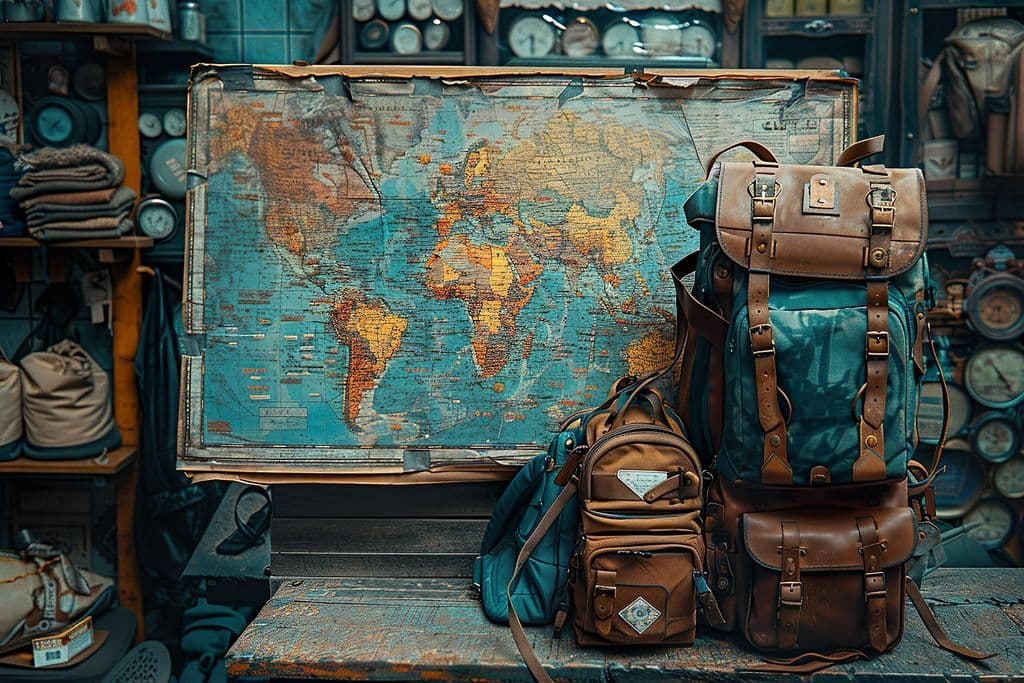 Eine große Karte mit Taschen davor.